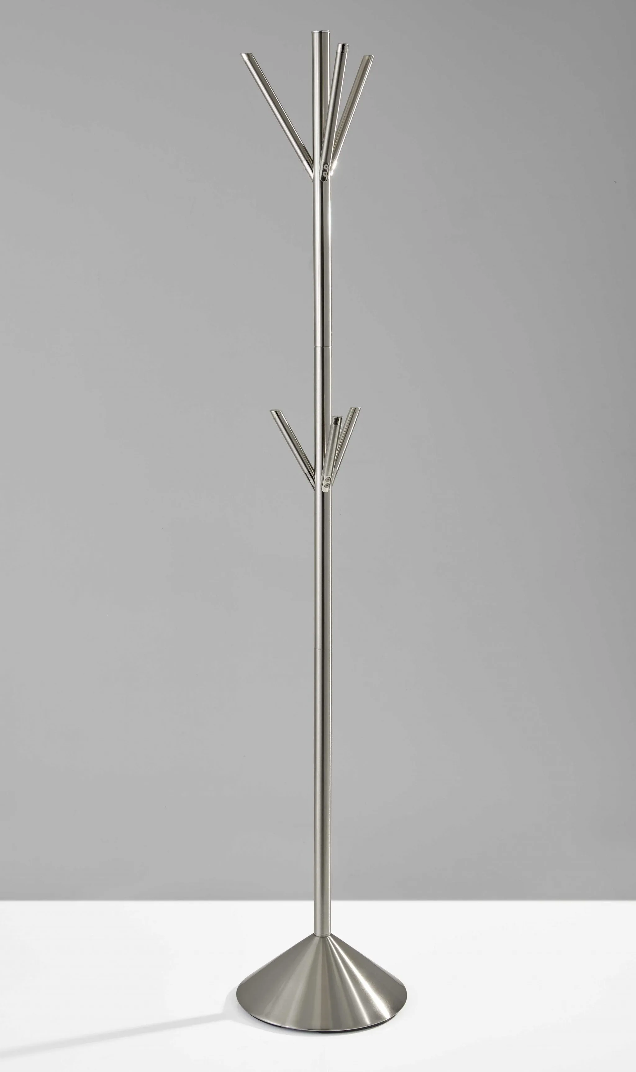 12" Stylish Brushed Steel Pyramid Coat Rack - Modern Design with Dual-Level Pegs for Home & Office