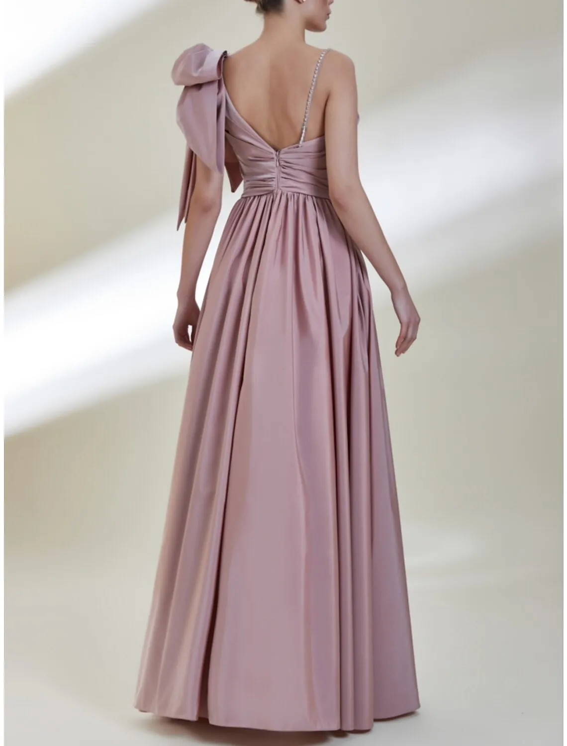A-Line Prom Dresses Elegant Dress Formal Floor Length Sleeveless Spaghetti Strap Satin with Bow(s) Pleats Slit