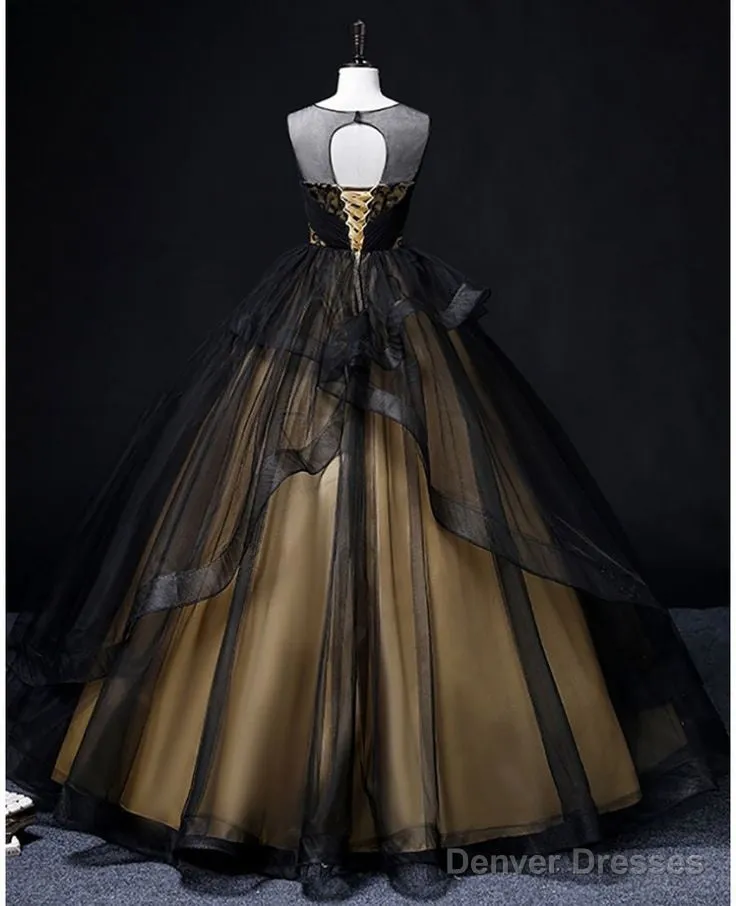 A-Line Round Neck Tulle Long Prom Dress, Elegant Evening Dress