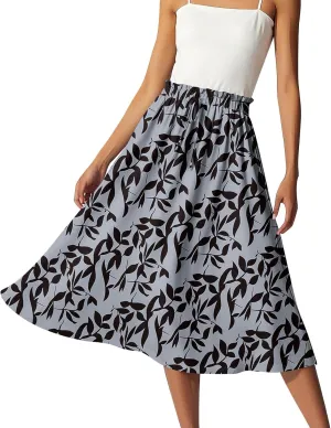 ADHOWBEW Womens Floral Maxi Skirt Summer Casual Smocked Sexy Elastic Waist Trendy Cotton Flowy Skirts