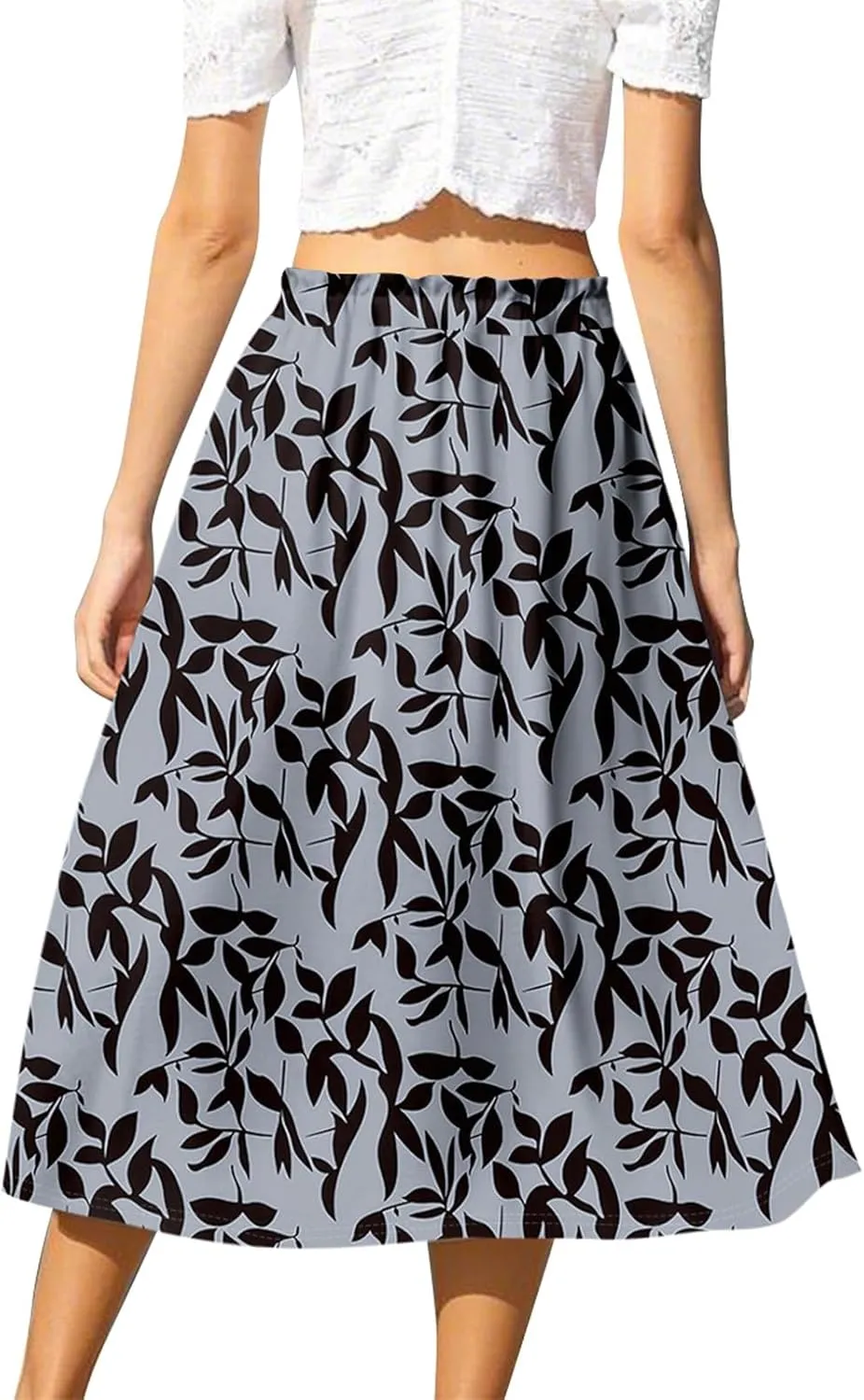 ADHOWBEW Womens Floral Maxi Skirt Summer Casual Smocked Sexy Elastic Waist Trendy Cotton Flowy Skirts