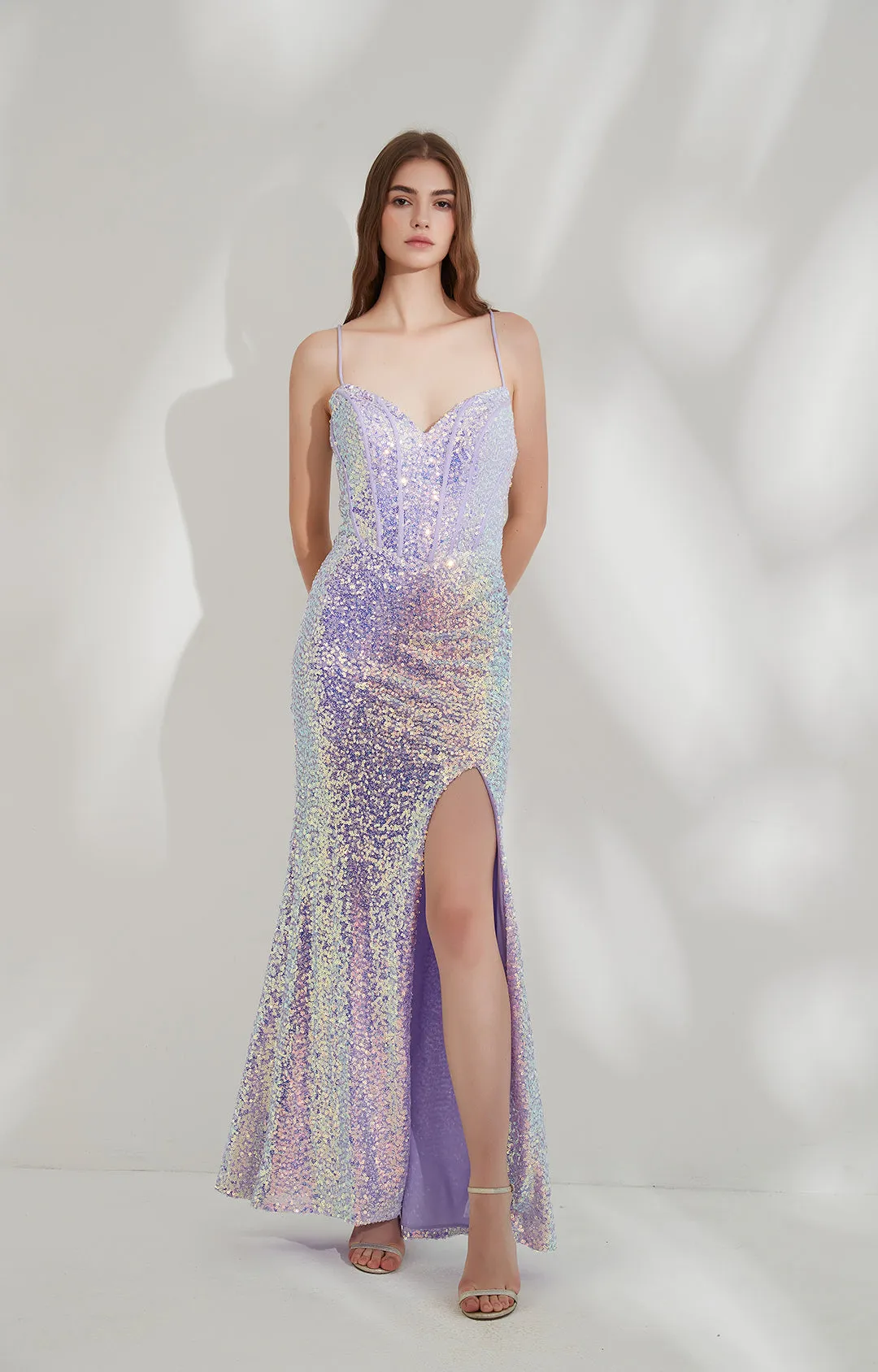 Adjustable Spaghetti Straps V-Neck Party Dress With High Side Slit