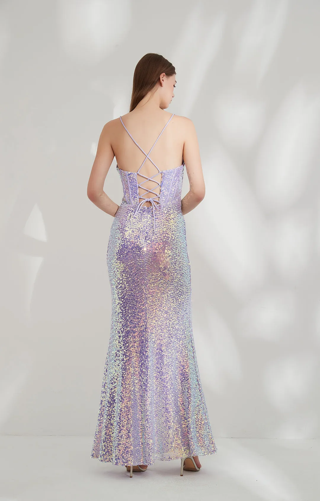 Adjustable Spaghetti Straps V-Neck Party Dress With High Side Slit
