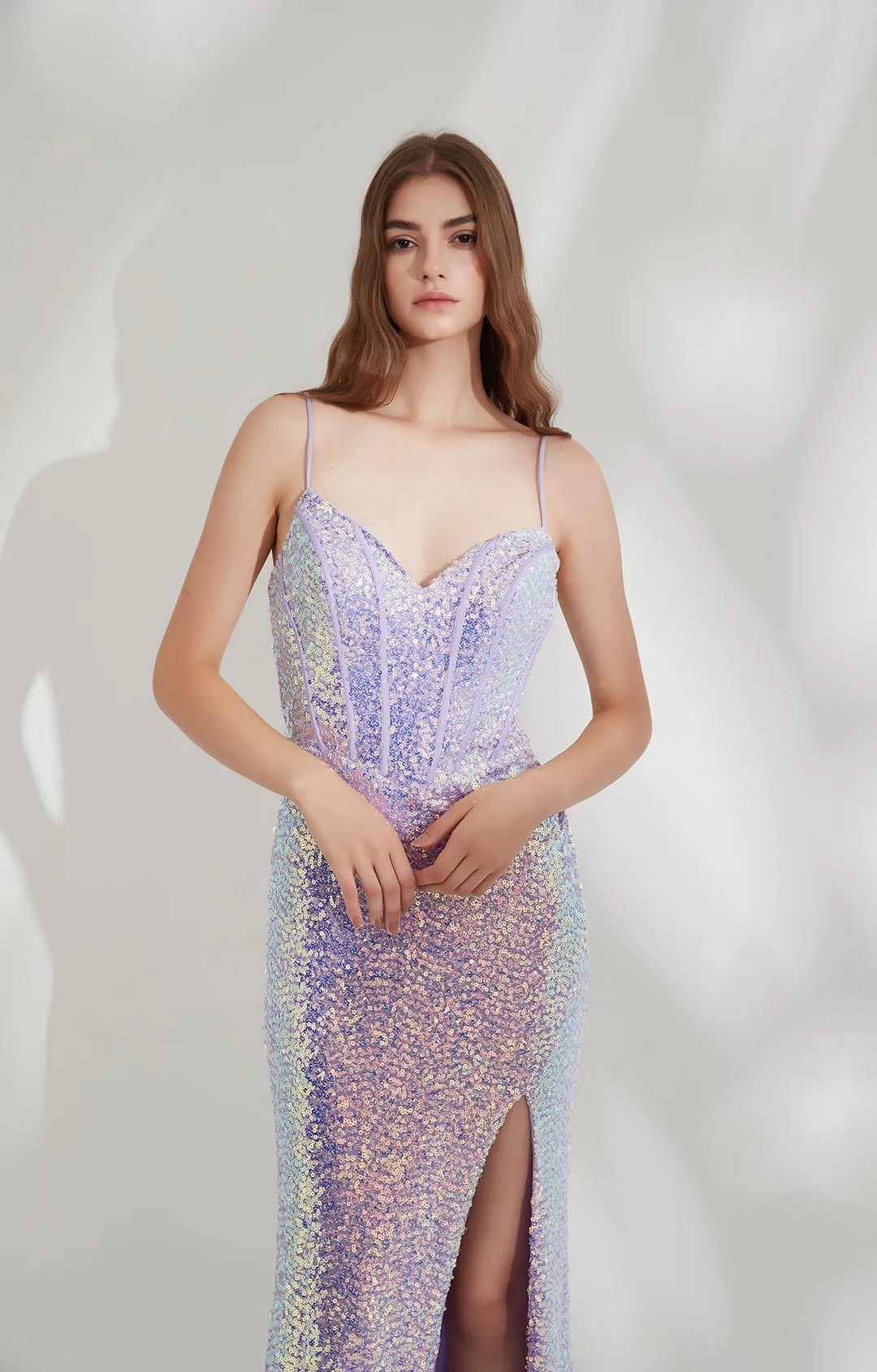 Adjustable Spaghetti Straps V-Neck Party Dress With High Side Slit