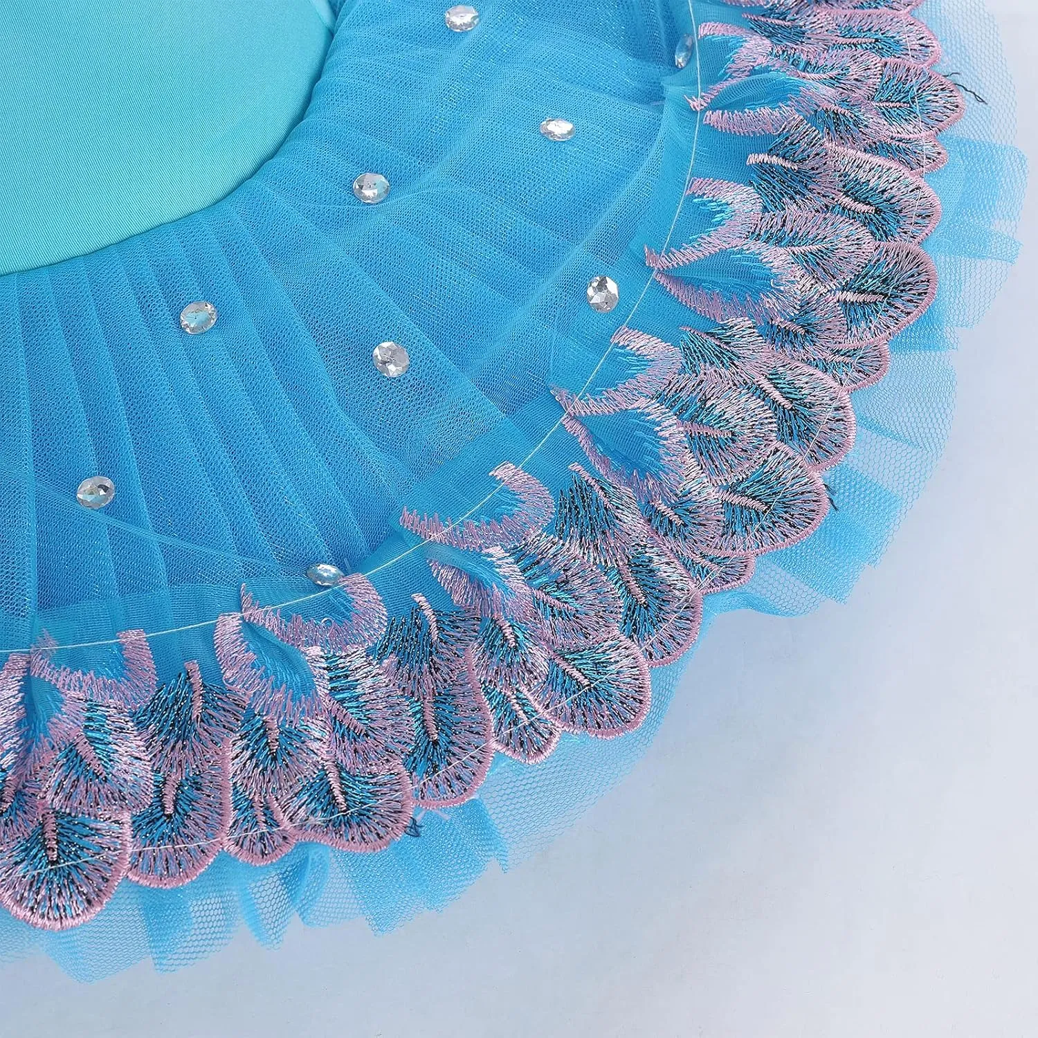 AFAVOM Ballet Leotards for Girls with Platter Tutu Professional Hard Organdy Camisole Skirt Swan Lake Feather Hem Dancewear