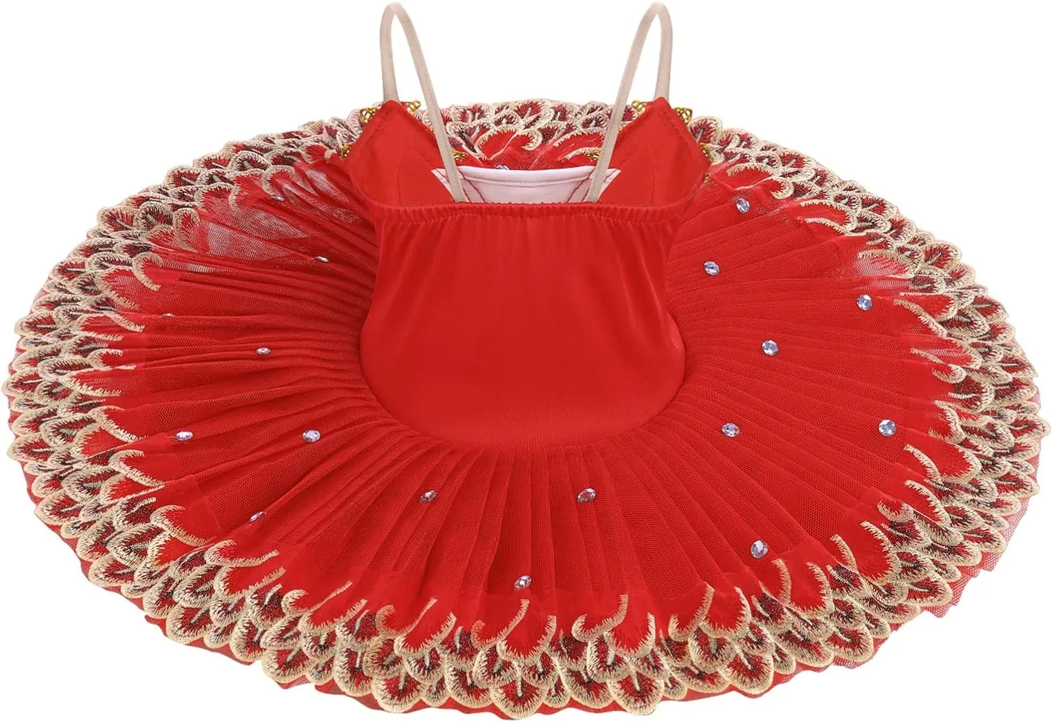 AFAVOM Ballet Leotards for Girls with Platter Tutu Professional Hard Organdy Camisole Skirt Swan Lake Feather Hem Dancewear