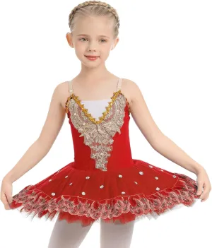 AFAVOM Ballet Leotards for Girls with Platter Tutu Professional Hard Organdy Camisole Skirt Swan Lake Feather Hem Dancewear