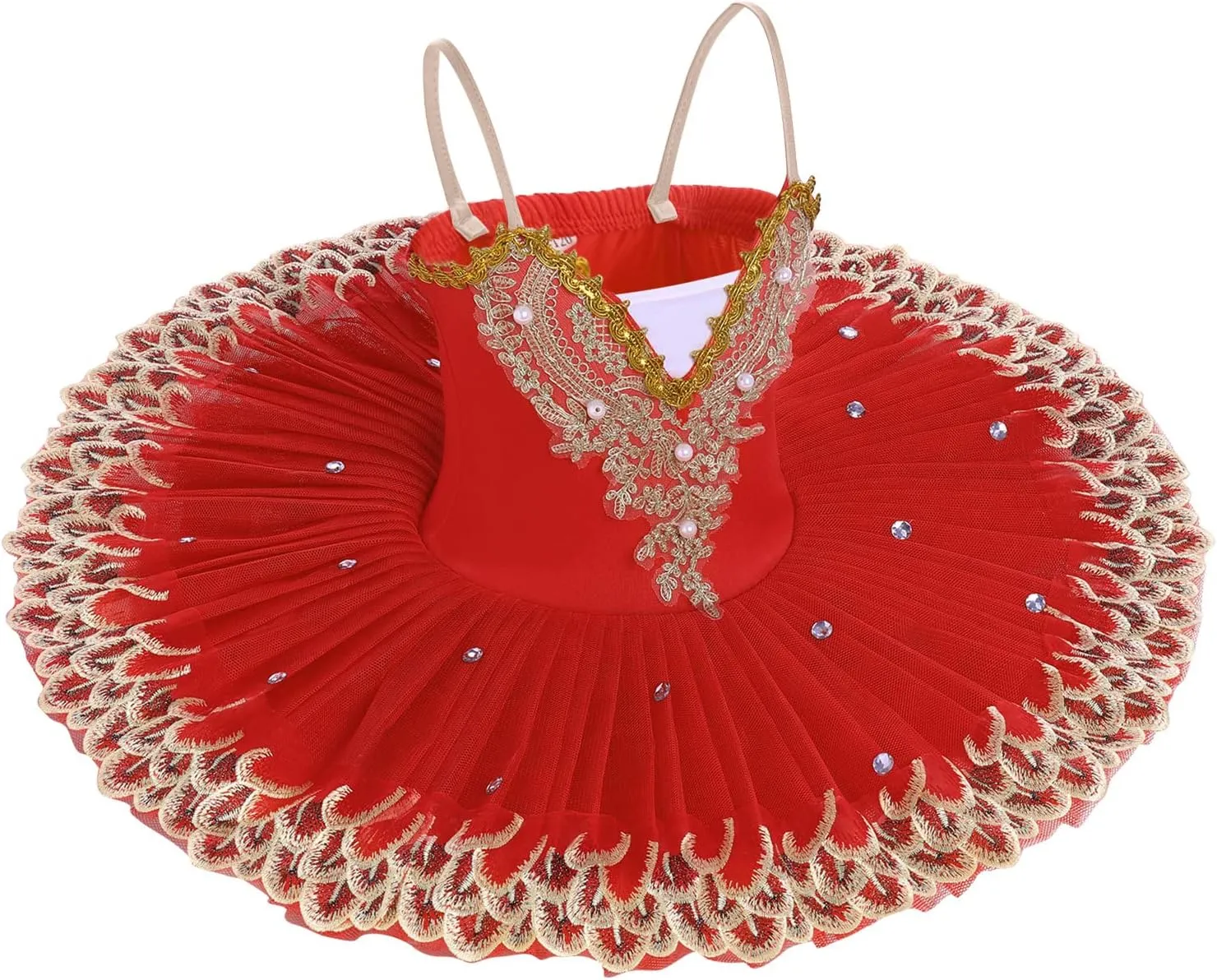 AFAVOM Ballet Leotards for Girls with Platter Tutu Professional Hard Organdy Camisole Skirt Swan Lake Feather Hem Dancewear