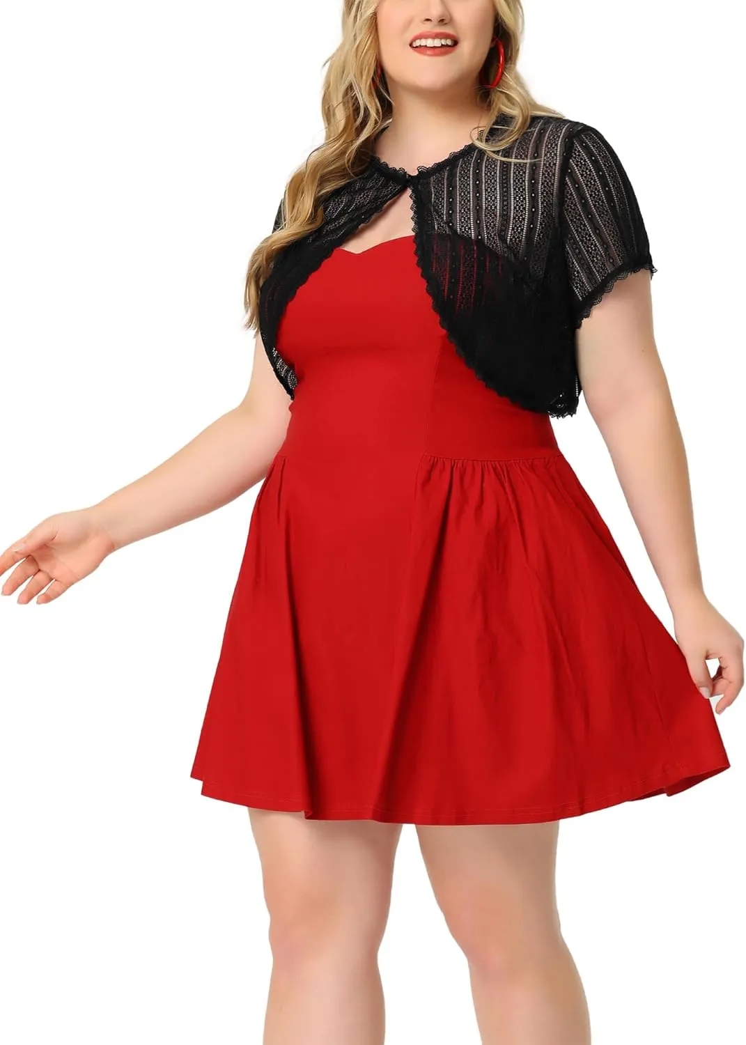 Agnes Orinda Plus Size Lace Shrugs for Women Elegant Sheer Short Sleeve Floral Bolero Shrug Tops Cardigan