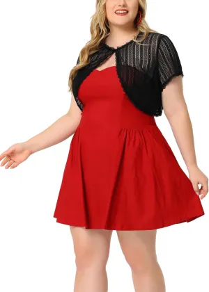 Agnes Orinda Plus Size Lace Shrugs for Women Elegant Sheer Short Sleeve Floral Bolero Shrug Tops Cardigan