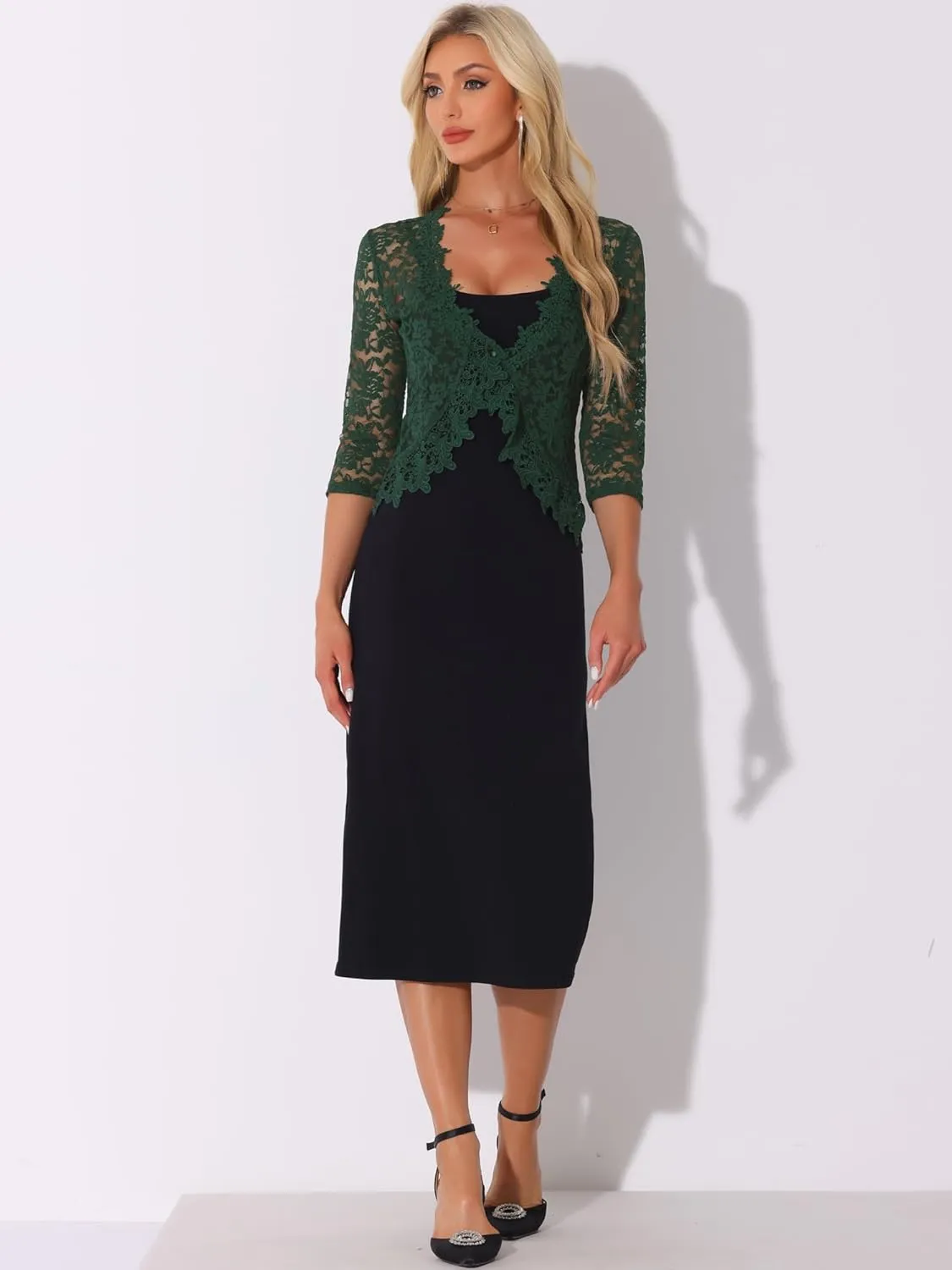 Allegra K Floral Lace Shrugs for Women's Evening 3/4 Sleeves Formal Elegant Bolero Cardigan