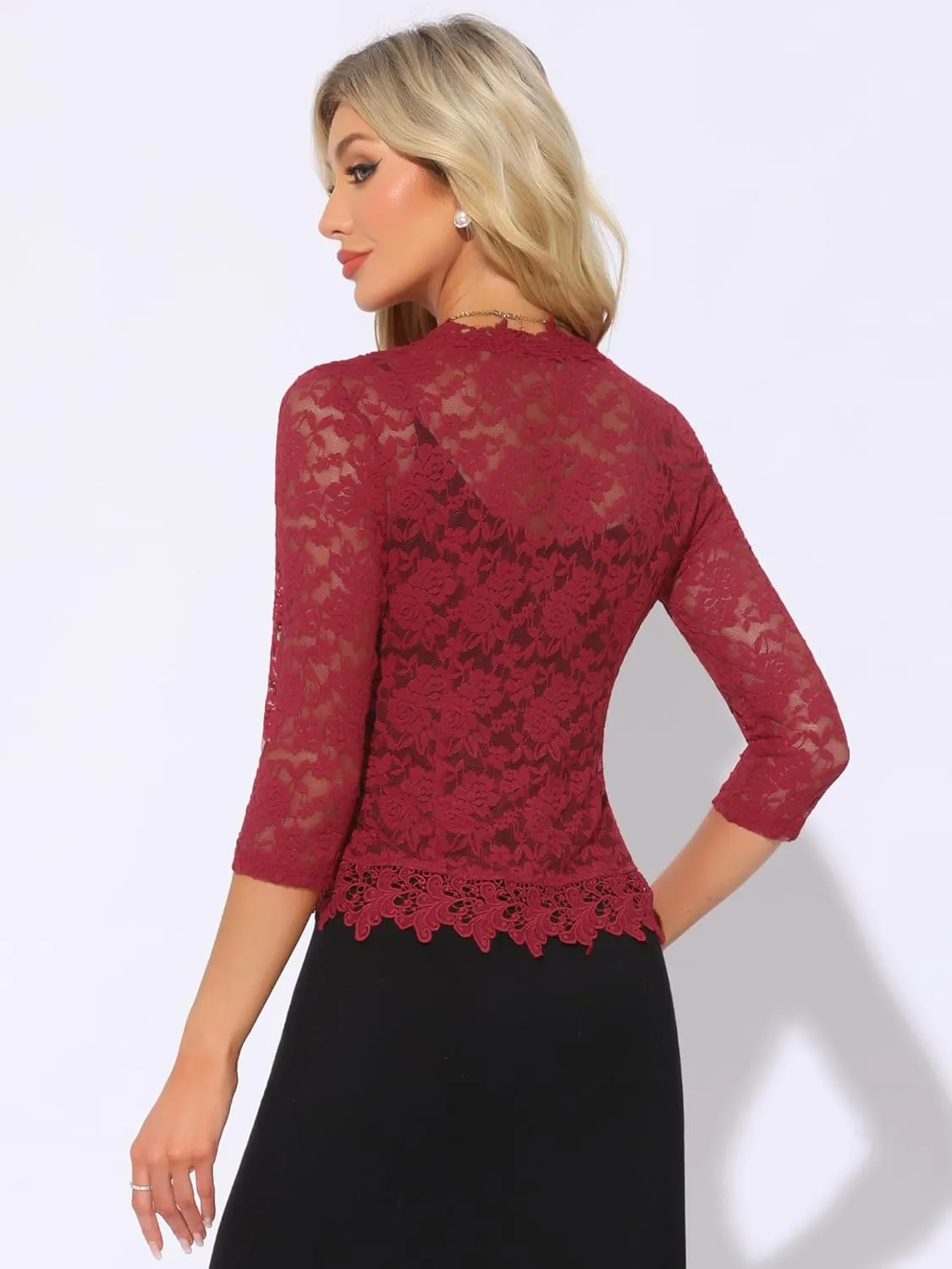 Allegra K Floral Lace Shrugs for Women's Evening 3/4 Sleeves Formal Elegant Bolero Cardigan