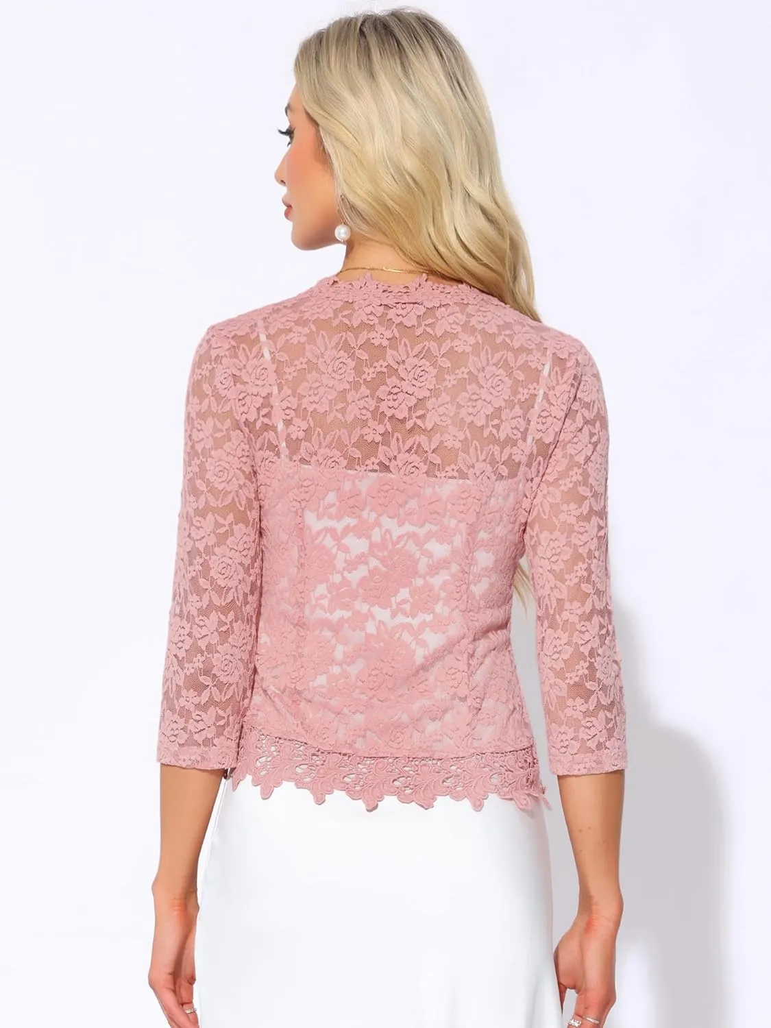 Allegra K Floral Lace Shrugs for Women's Evening 3/4 Sleeves Formal Elegant Bolero Cardigan