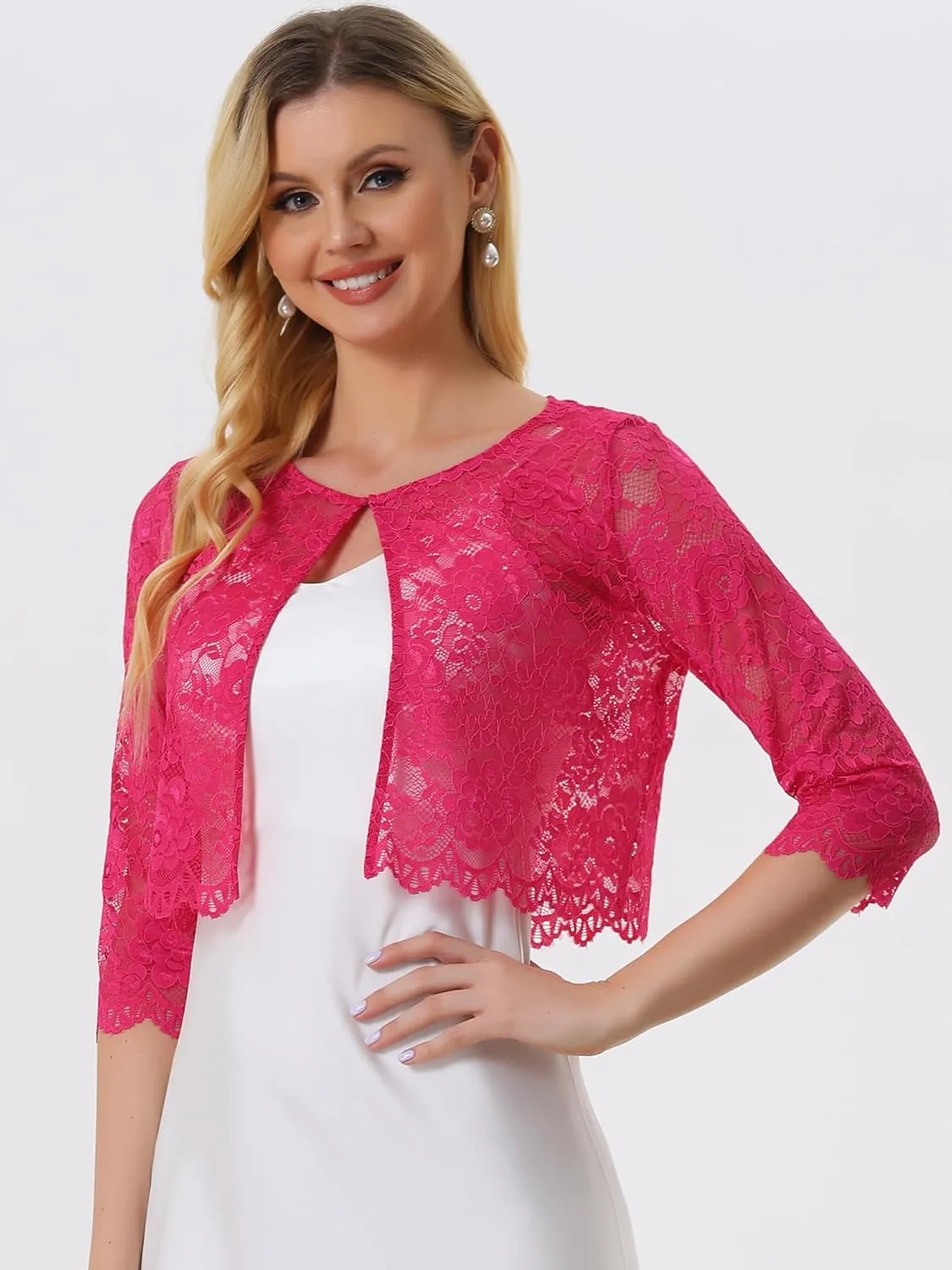 Allegra K Women's Lace Cardigan Open Front Lace Shrug Elegant Sheer Floral Cropped Bolero Lace Tops