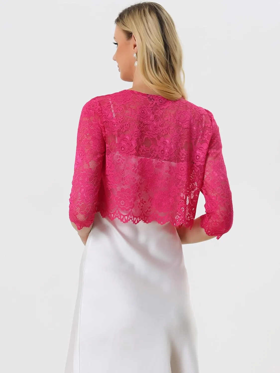 Allegra K Women's Lace Cardigan Open Front Lace Shrug Elegant Sheer Floral Cropped Bolero Lace Tops