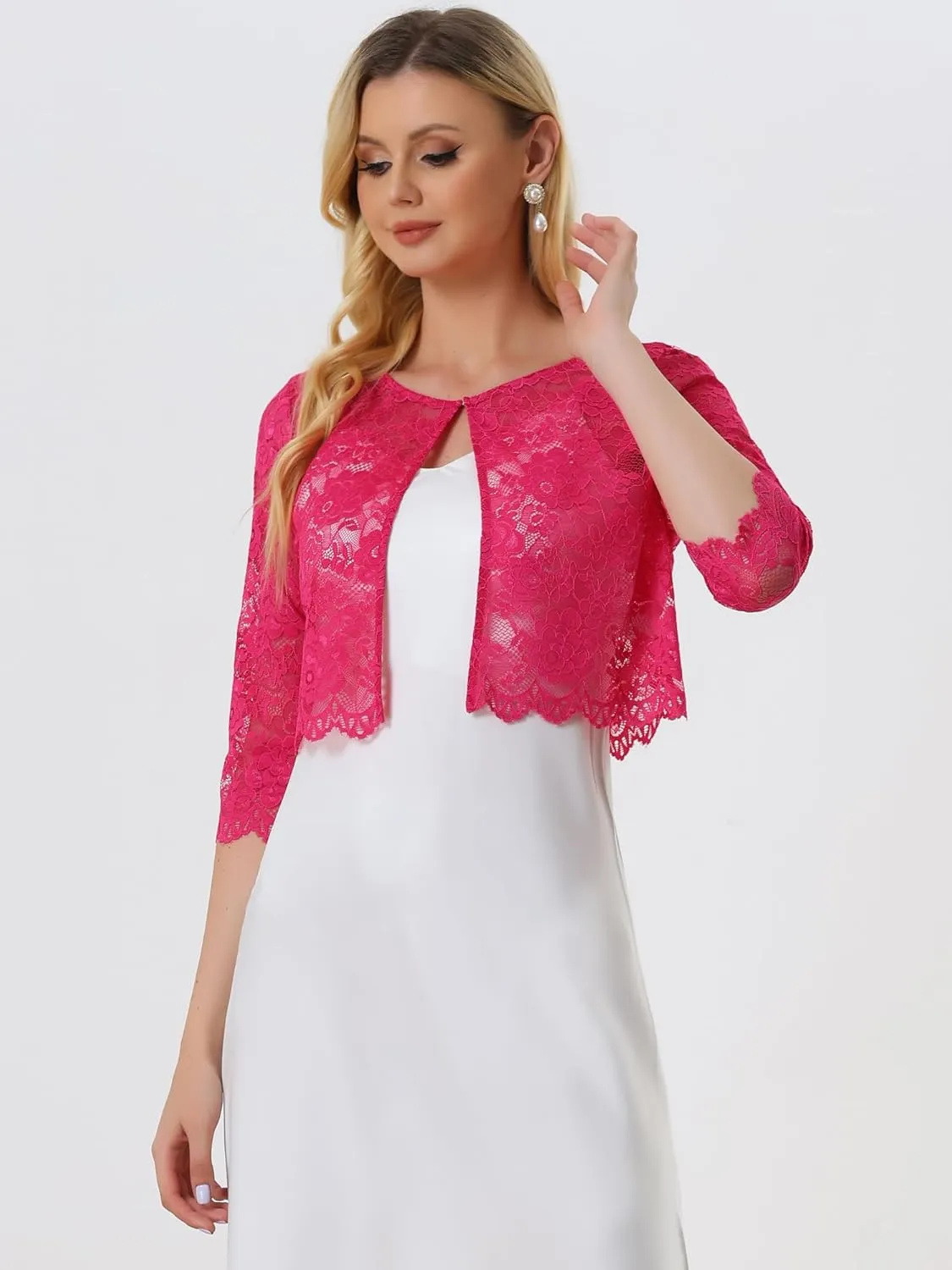 Allegra K Women's Lace Cardigan Open Front Lace Shrug Elegant Sheer Floral Cropped Bolero Lace Tops