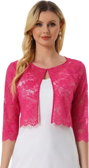 Allegra K Women's Lace Cardigan Open Front Lace Shrug Elegant Sheer Floral Cropped Bolero Lace Tops
