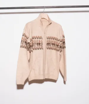 Alpaca Pattern Zip Sweaters (Beige)