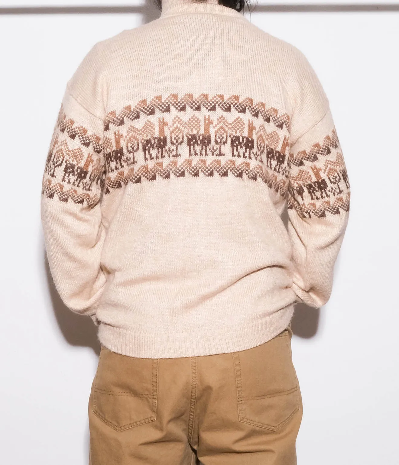Alpaca Pattern Zip Sweaters (Beige)