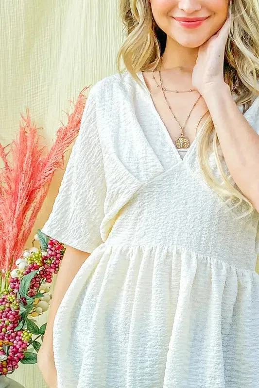 And The Why Textured and Soft V Neck Casual Top In Ivory