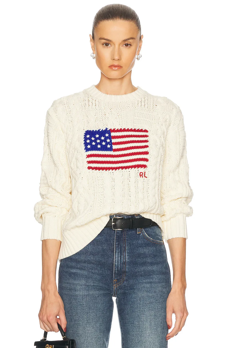 Aran-knit Flag Cotton Sweater