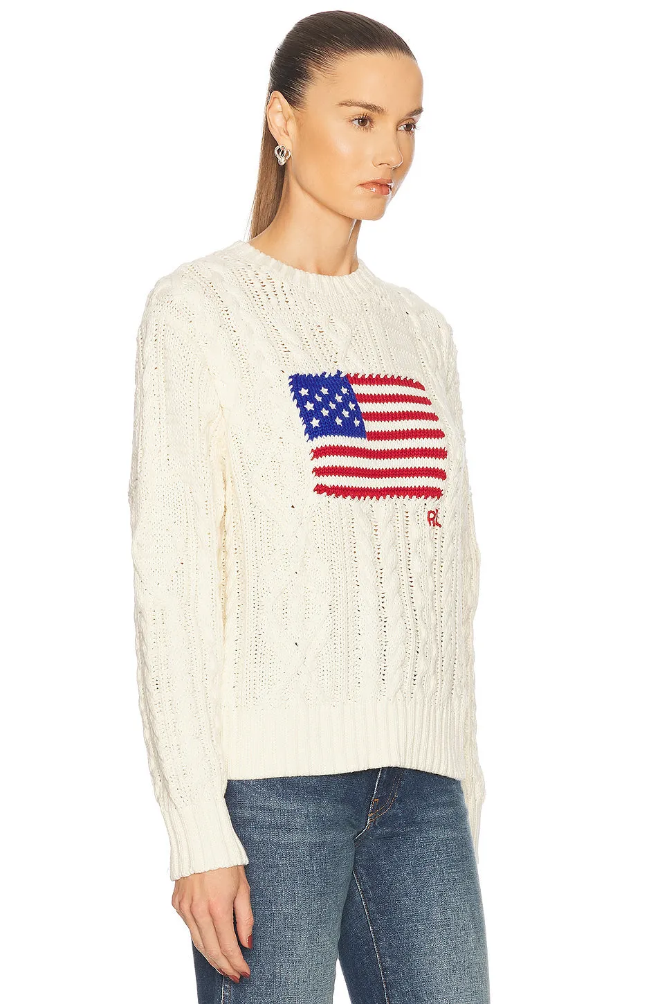 Aran-knit Flag Cotton Sweater