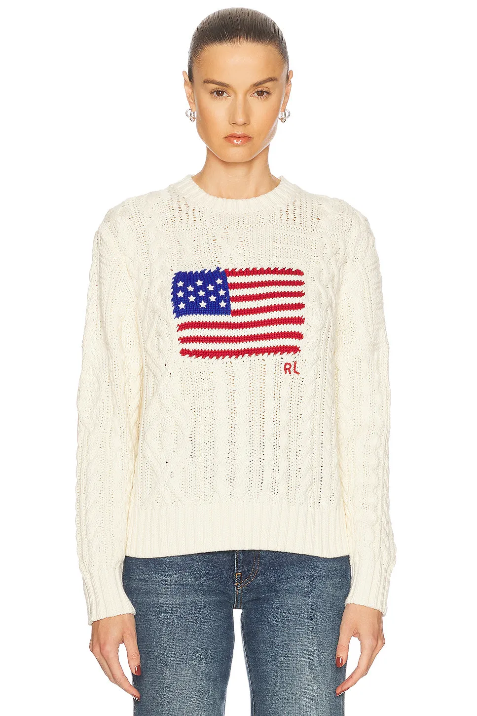 Aran-knit Flag Cotton Sweater
