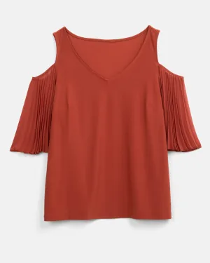 Arianne Cold-Shoulder Pleated Blouse | Red