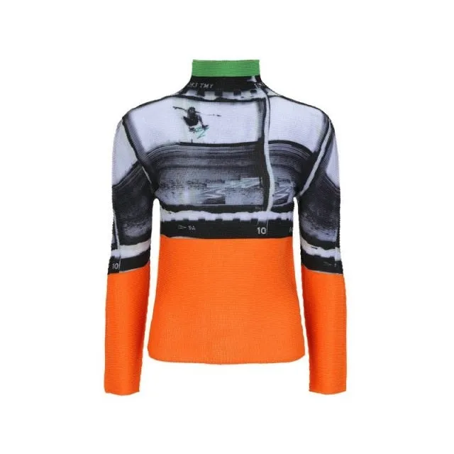 Ashore Ripple Stretch Bright Color Long Sleeve Modern Art Geometric Casual Fit Elegant New