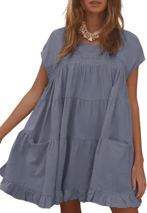 Athlisan 2025 Womens Mini Dress Casual Summer Crew Neck Cover Up Dress for Beach