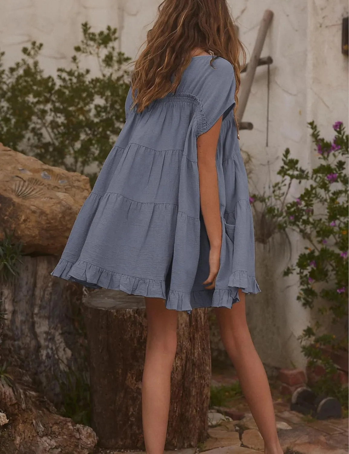 Athlisan 2025 Womens Mini Dress Casual Summer Crew Neck Cover Up Dress for Beach