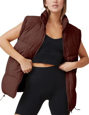 Athlisan Womens Zip Up Puffer Vest Stand Collar Sleeveless Padded Jacket Coat