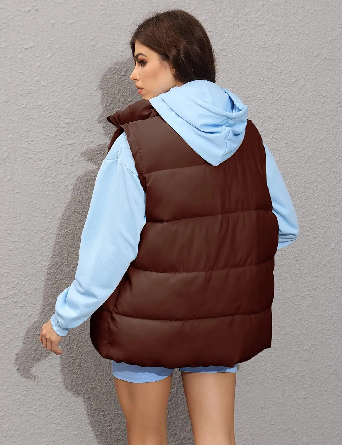 Athlisan Womens Zip Up Puffer Vest Stand Collar Sleeveless Padded Jacket Coat