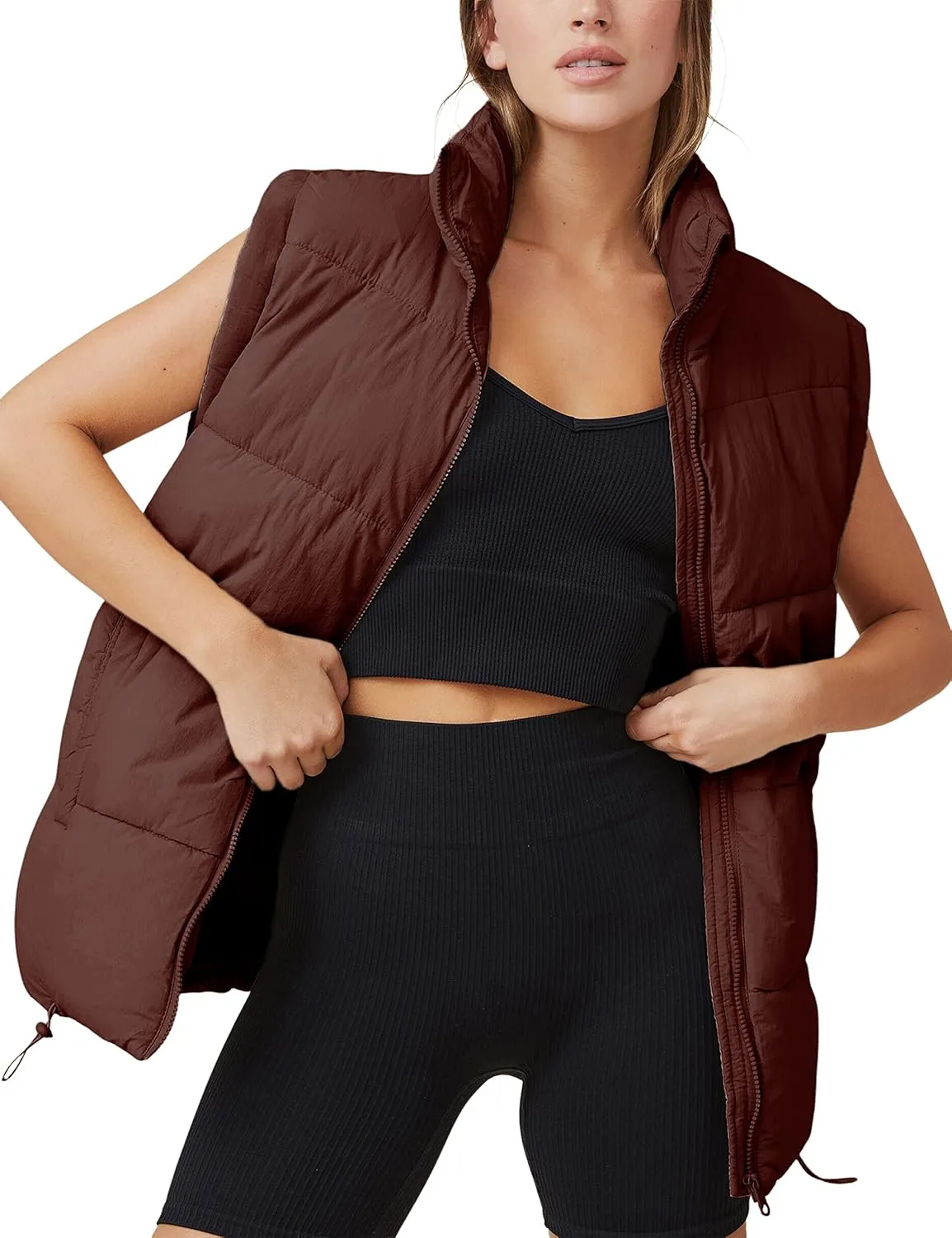 Athlisan Womens Zip Up Puffer Vest Stand Collar Sleeveless Padded Jacket Coat
