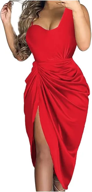BAXLIMEK Cocktail Dresses for Women,2024 Summer Elegant Sexy Bodycon Wedding Guest Dress,Trendy Irregular Hem Party Dress