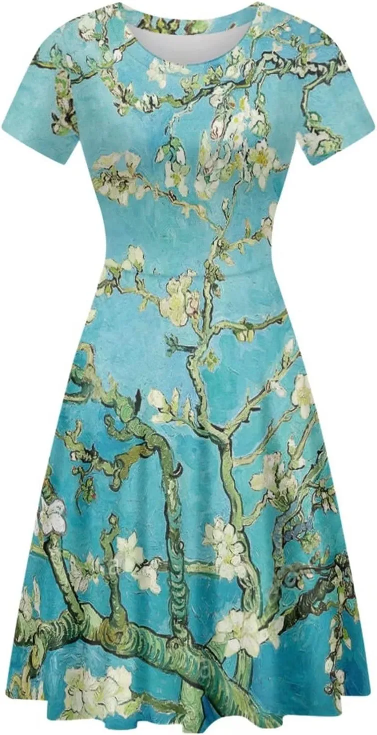 Belidome Women Summer Swing Midi Dress with Sleeves Causal Loose Fit Elegant Size S-4XL Clothes