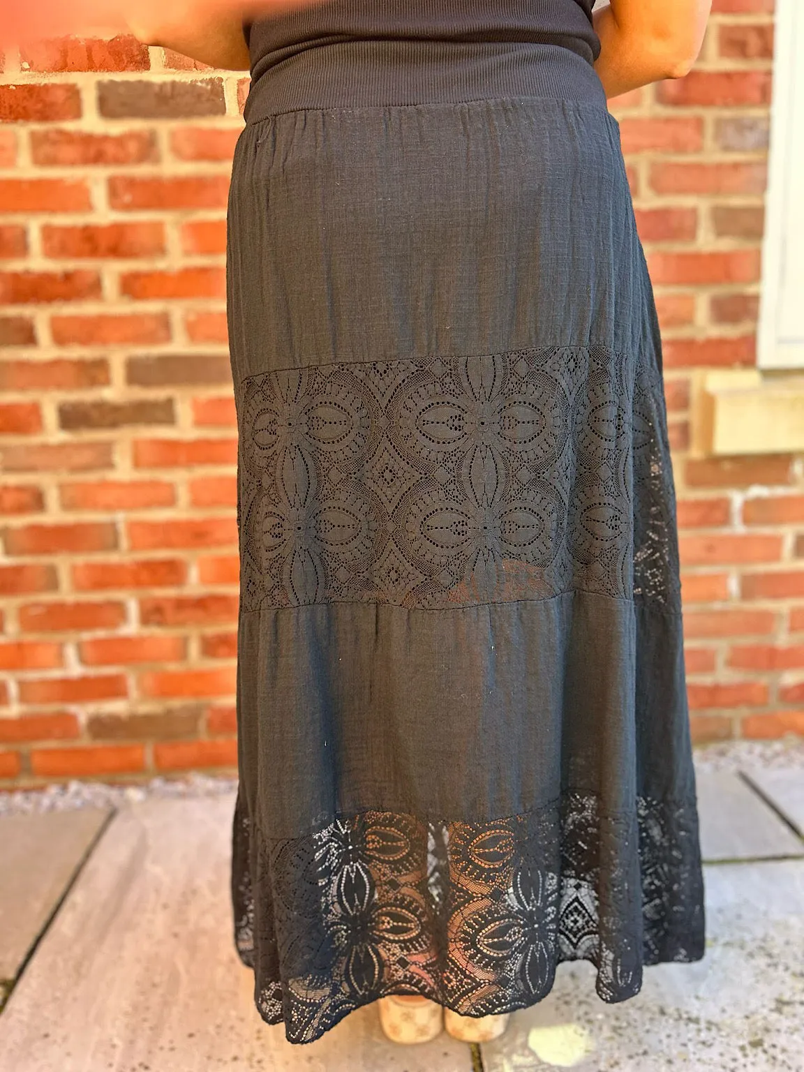 Black Lace Block Panel Skirt
