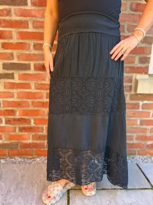 Black Lace Block Panel Skirt