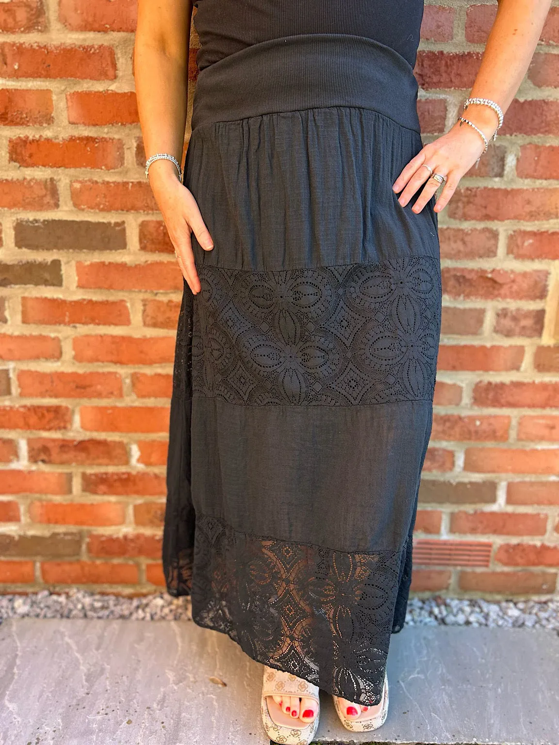 Black Lace Block Panel Skirt