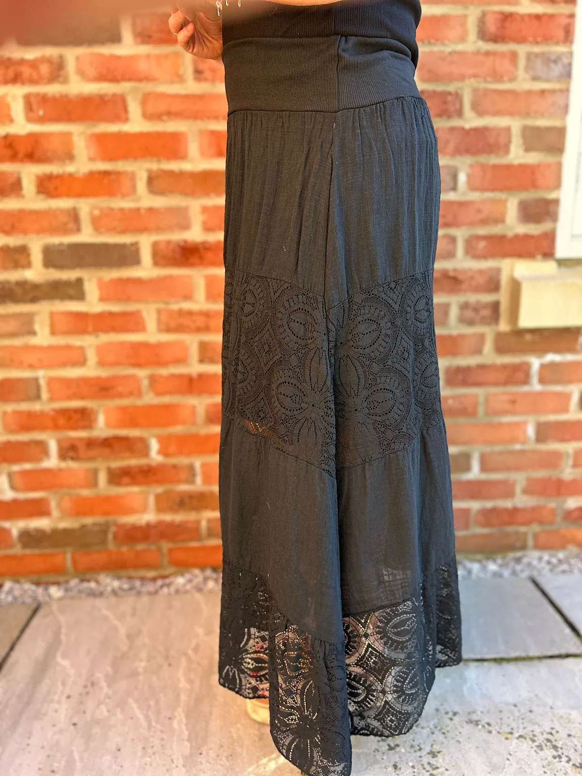 Black Lace Block Panel Skirt