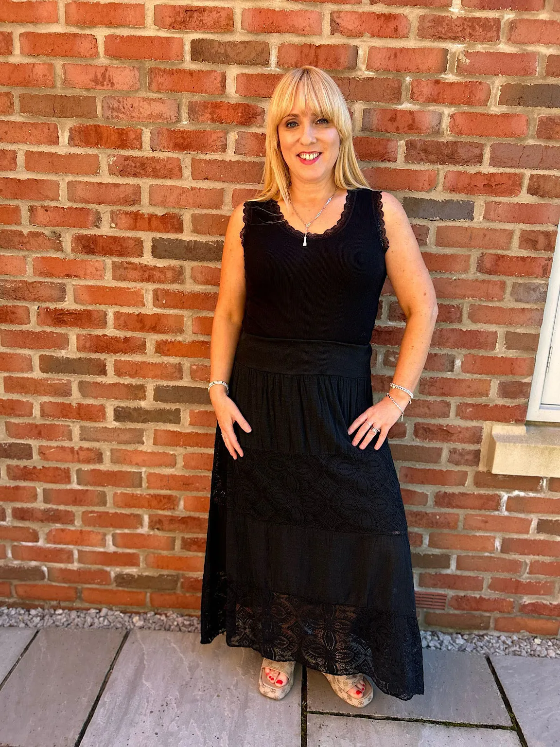 Black Lace Block Panel Skirt