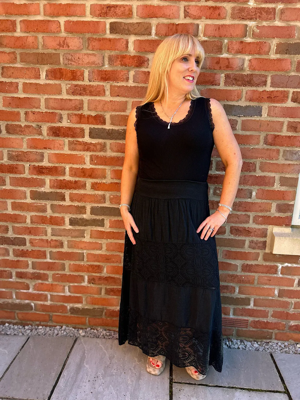 Black Lace Block Panel Skirt