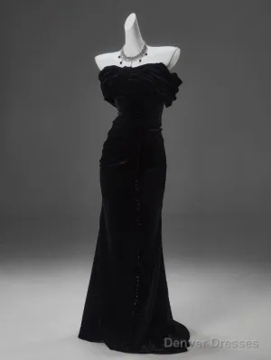 Black Mermaid Off-The-Shoulder Velvet Long Prom Dress, Elegant Quinceanera Dress