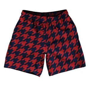 Blue Navy And Red Dark Houndstooth Athletic Running Fitness Exercise Shorts 7" Inseam Shorts Made In USA