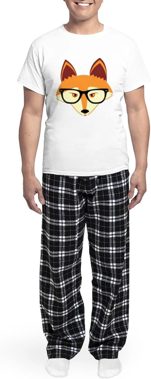 CafePress Cute Hipster Fox With Glasses Pajamas Men's Novelty Light Pajama Set, Comfortable PJ Sleepwear