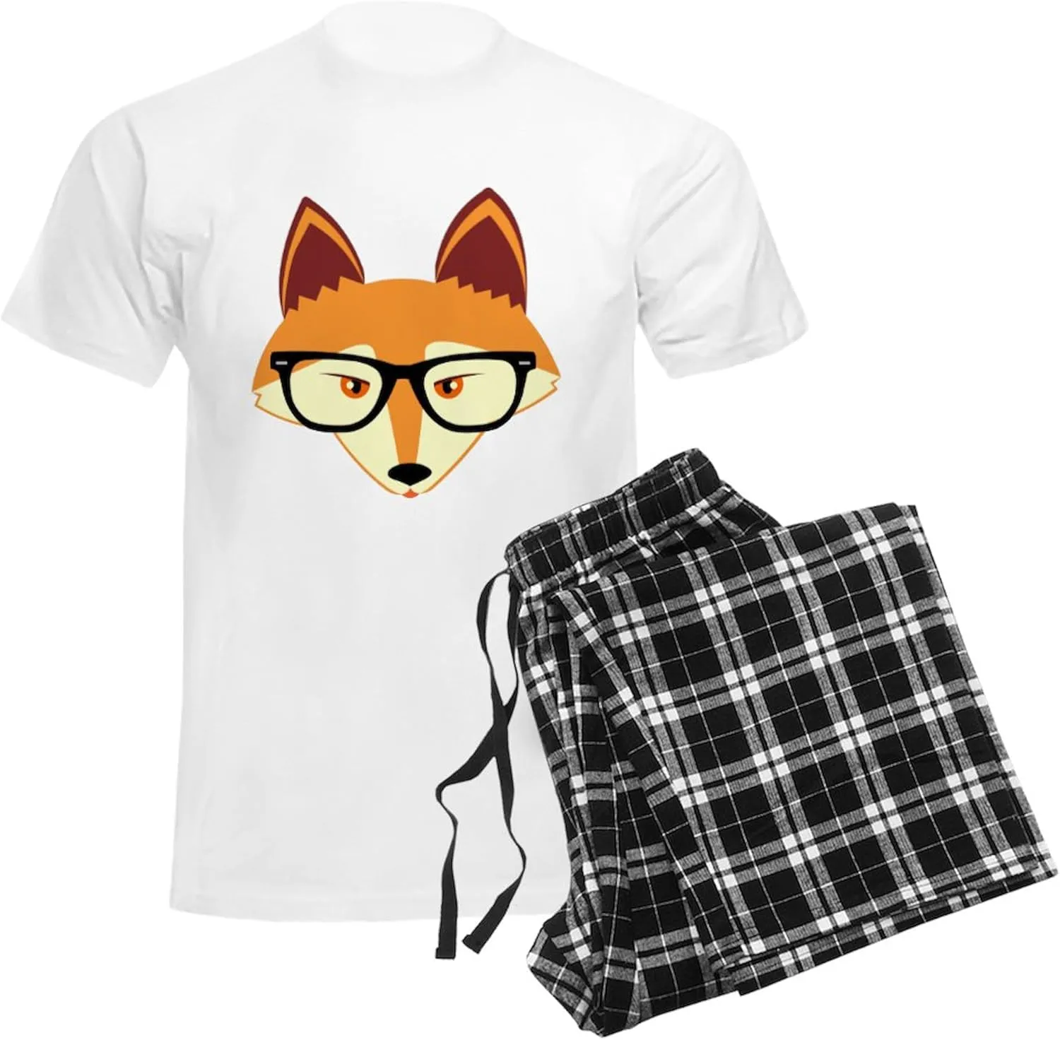 CafePress Cute Hipster Fox With Glasses Pajamas Men's Novelty Light Pajama Set, Comfortable PJ Sleepwear