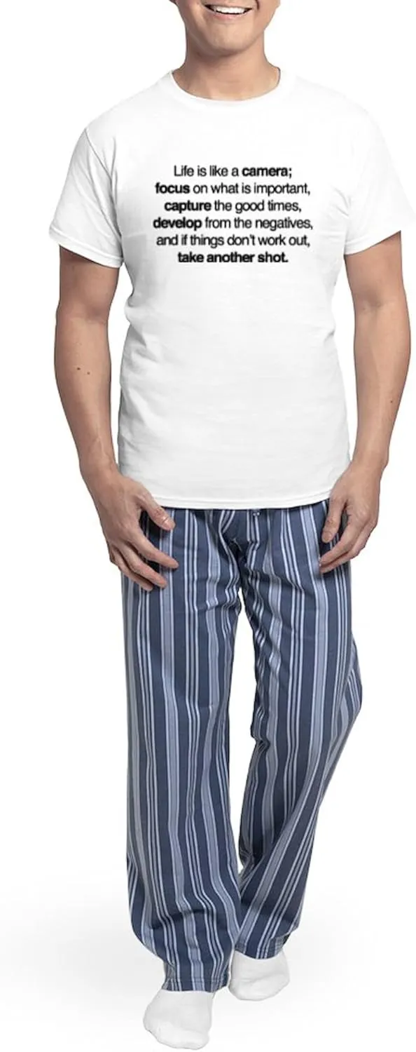 CafePress Life Is Like A Camera Men's Light Pajamas Men's Novelty Light Pajama Set, Comfortable PJ Sleepwear