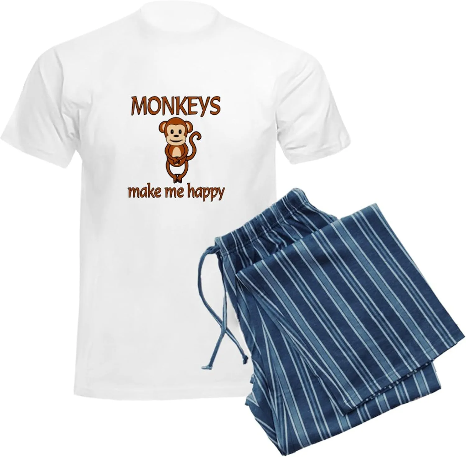 CafePress Monkey Happy Men's Light Pajamas Men's Novelty Light Pajama Set, Comfortable PJ Sleepwear