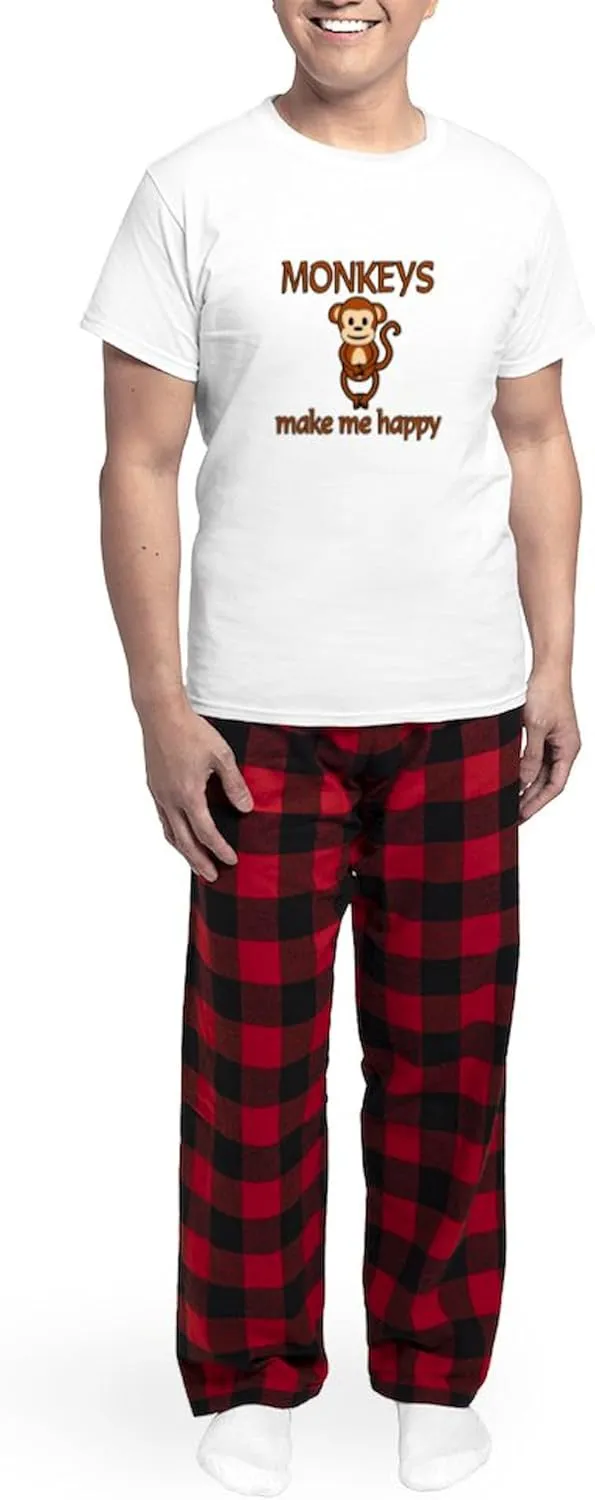 CafePress Monkey Happy Men's Light Pajamas Men's Novelty Light Pajama Set, Comfortable PJ Sleepwear
