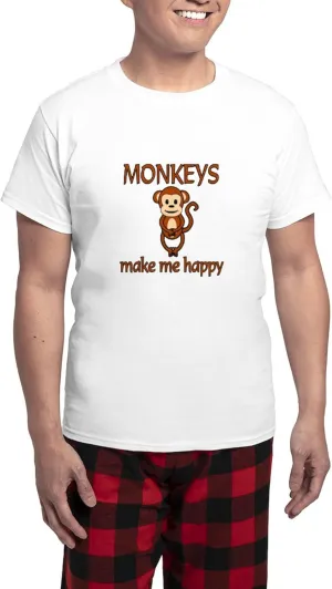 CafePress Monkey Happy Men's Light Pajamas Men's Novelty Light Pajama Set, Comfortable PJ Sleepwear